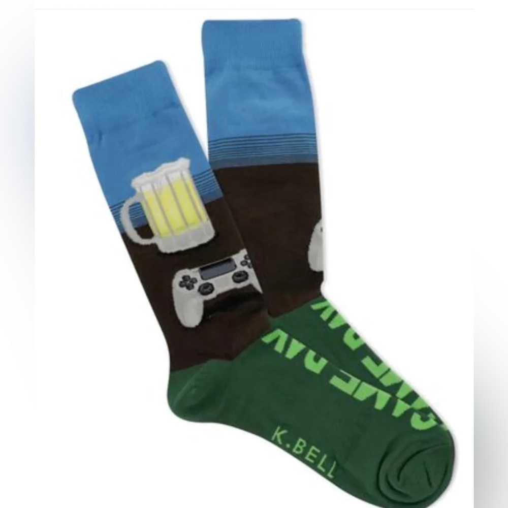 K. Bell NEW Mens Game Day Gaming / Beer Crew Socks Sz 6.5-12